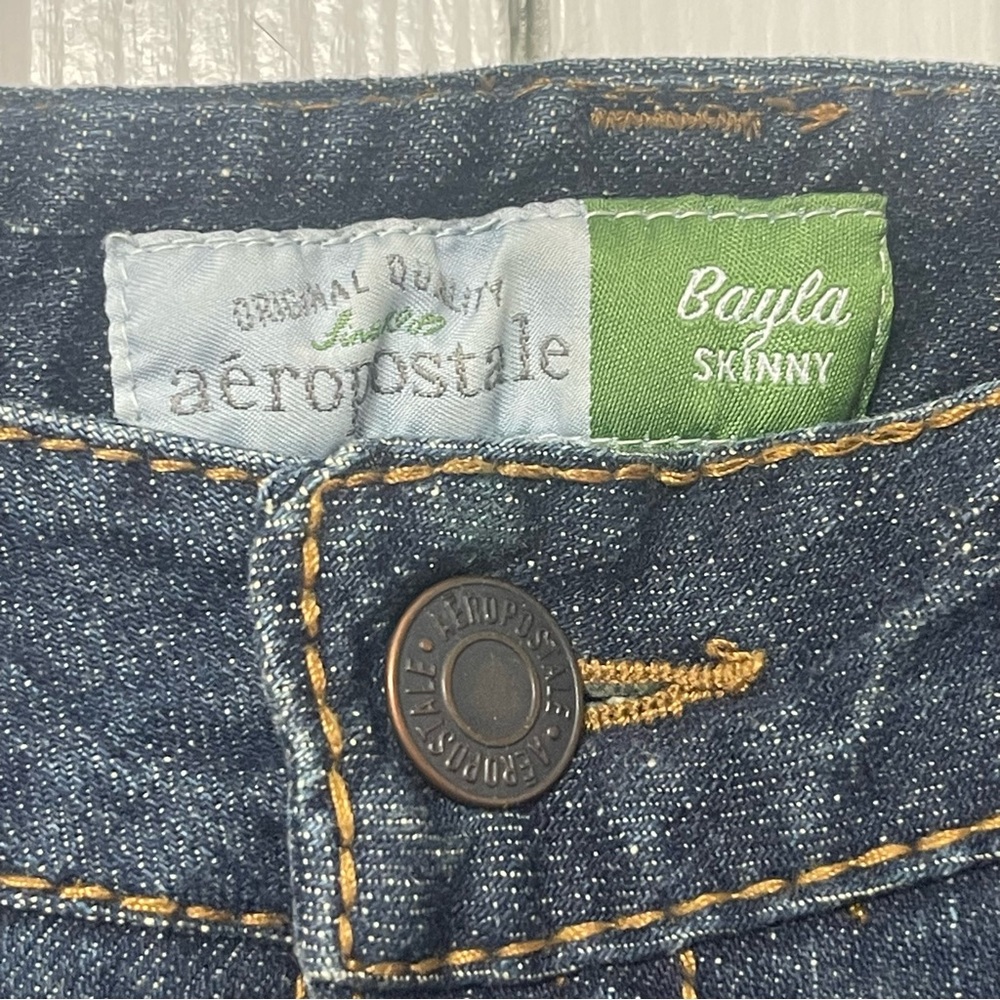 Aeropostale Bayla Skinny / Dark Distressed Stretch Denim Blue Jeans / - Picture 2 of 6